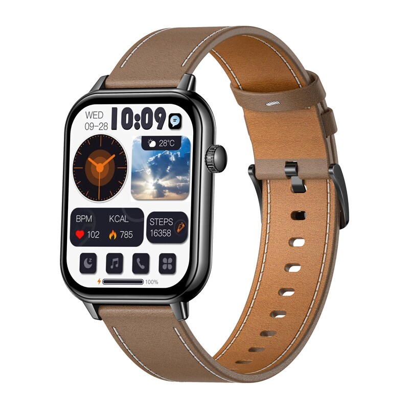COLMI C28 Smartwatch - Svart + Brunt läderarmband