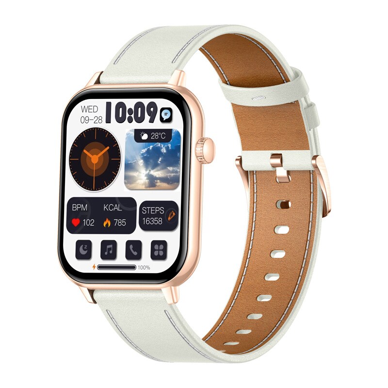 COLMI C28 Smartwatch i guld med vitt läderarmband