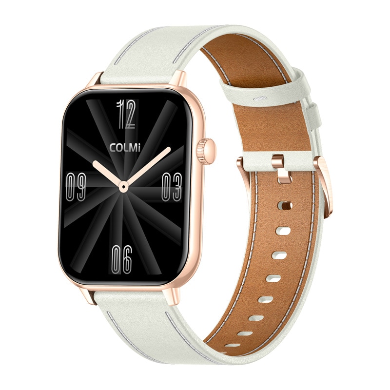 COLMI C28 Smartwatch i guld med vitt läderarmband