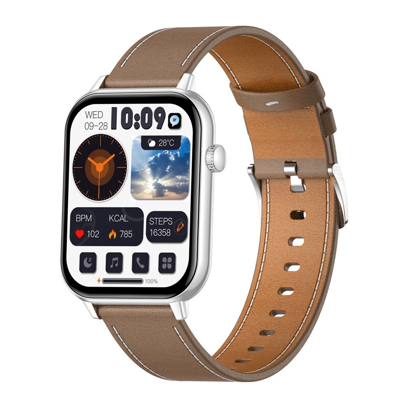 COLMI C28 Smartwatch - Silver + Brunt läderarmband