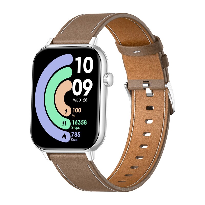 COLMI C28 Smartwatch - Silver + Brunt läderarmband