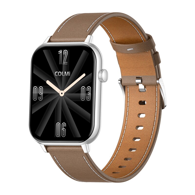 COLMI C28 Smartwatch - Silver + Brunt läderarmband