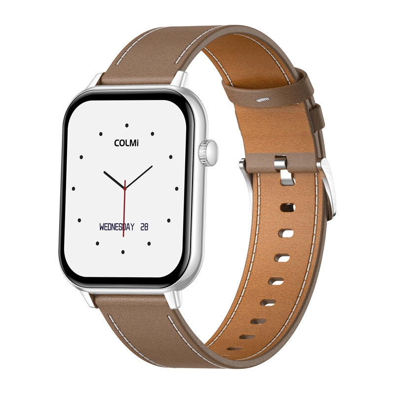 COLMI C28 Smartwatch - Silver + Brunt läderarmband