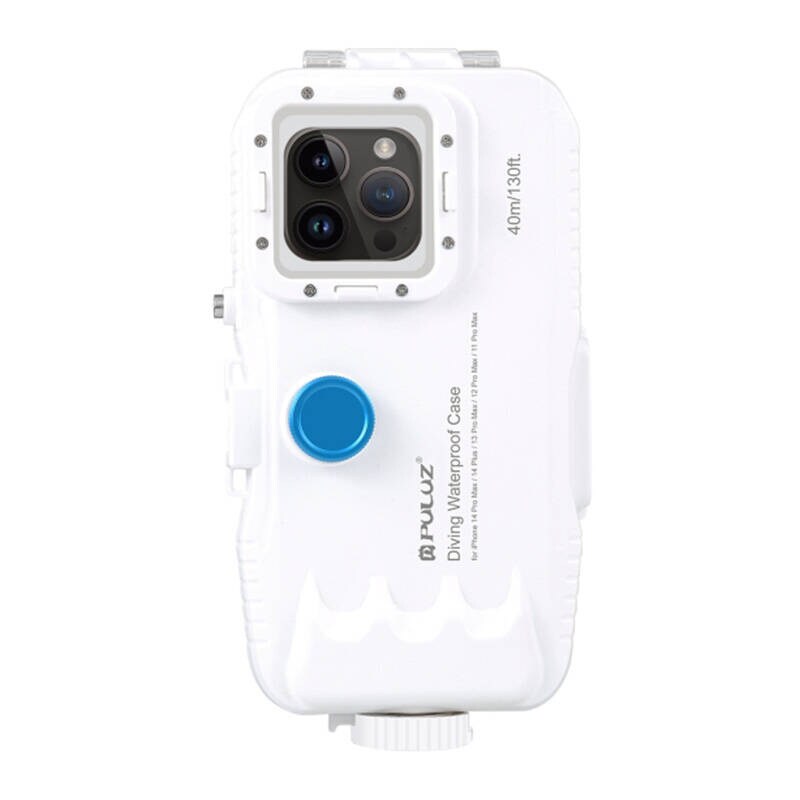 Puluz vattentätt plastfodral för iPhone 15 Plus/15 Pro Max/14 Plus/14 Pro Max/13 Pro Max (vitt)