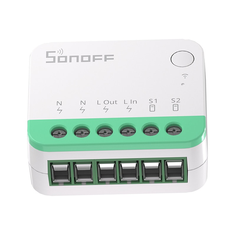 Sonoff MINIR4M Matter-kompatibel smart WiFi-ministrömbrytare (HomeKit, SmartThings, Home Assistant).