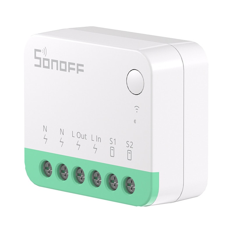 Sonoff MINIR4M Matter-kompatibel smart WiFi-ministrömbrytare (HomeKit, SmartThings, Home Assistant).