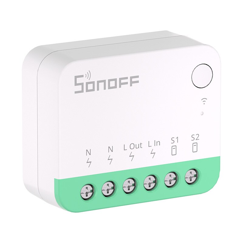 Sonoff MINIR4M Matter-kompatibel smart WiFi-ministrömbrytare (HomeKit, SmartThings, Home Assistant).