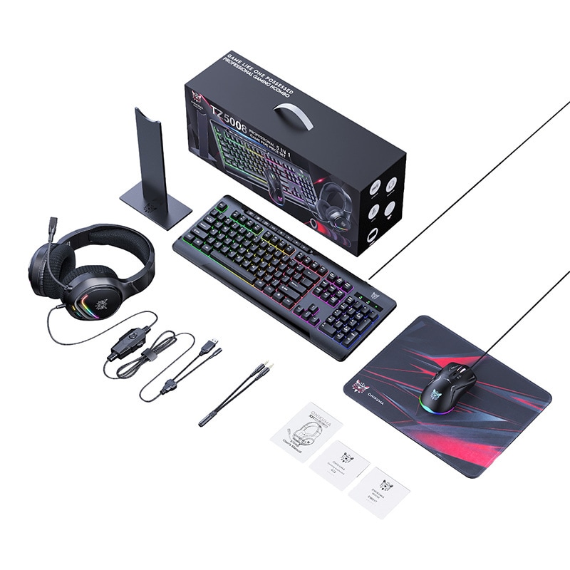 Onikuma TZ5008 5-i-1-spelset: tangentbord + mus + headset + musmatta + stativ