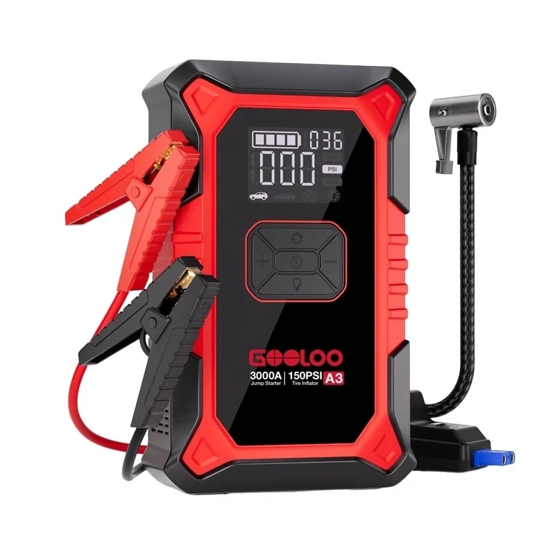 GOOLOO A3 2-i-1-startbooster med kompressor