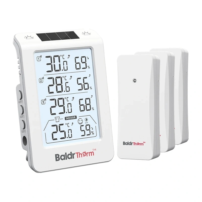 BALDRTHERM B0598 3-kanals termohygrometer med automatisk bakgrundsbelysning