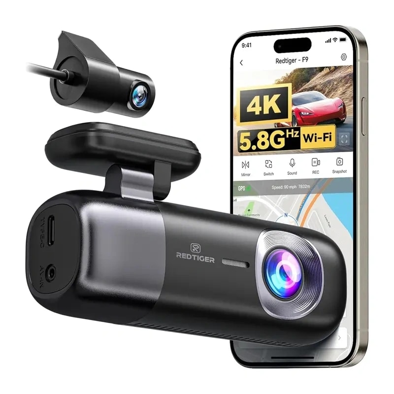 REDTIGER F9 WiFi 4K + 1080p -ajokamera